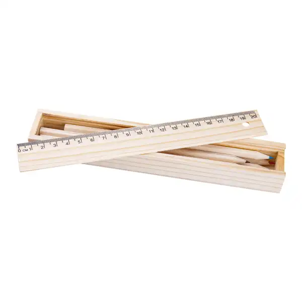Zestaw kredek — 6 kredek w drewnianym pudełku z linijką 20 cm