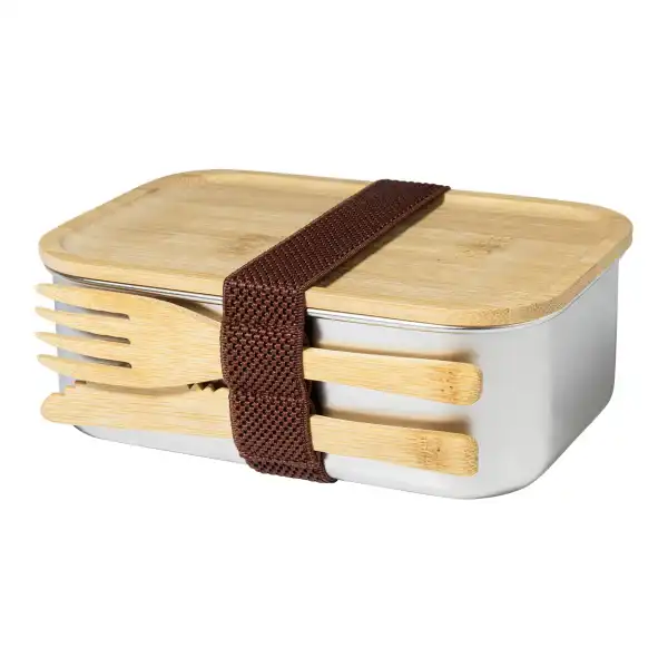 Lunchbox ze stali nierdzewnej — bambusowa pokrywa i sztućce, 600 ml