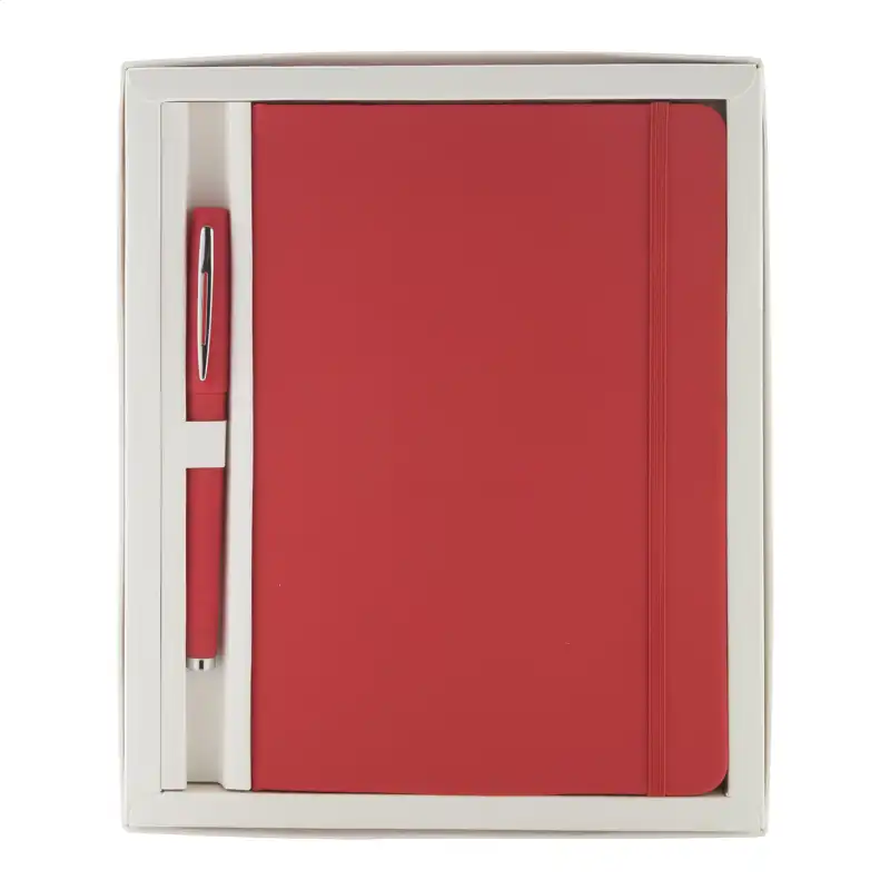Zestaw notes i długopis z logo — czerwony