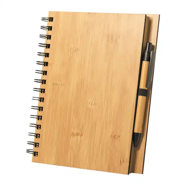 Notes spiralny w bambusie A5 — z bambusowym długopisem