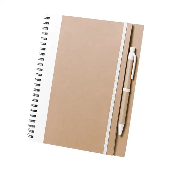 Notes spiralny A5 z długopisem — papier z recyklingu, 9 kolorów