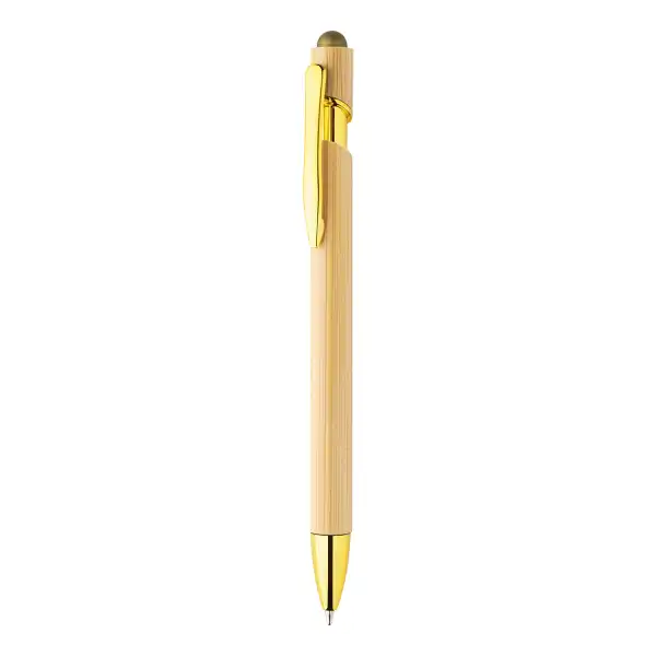 Bambusowy długopis z touch-penem — 4 metaliczne kolory
